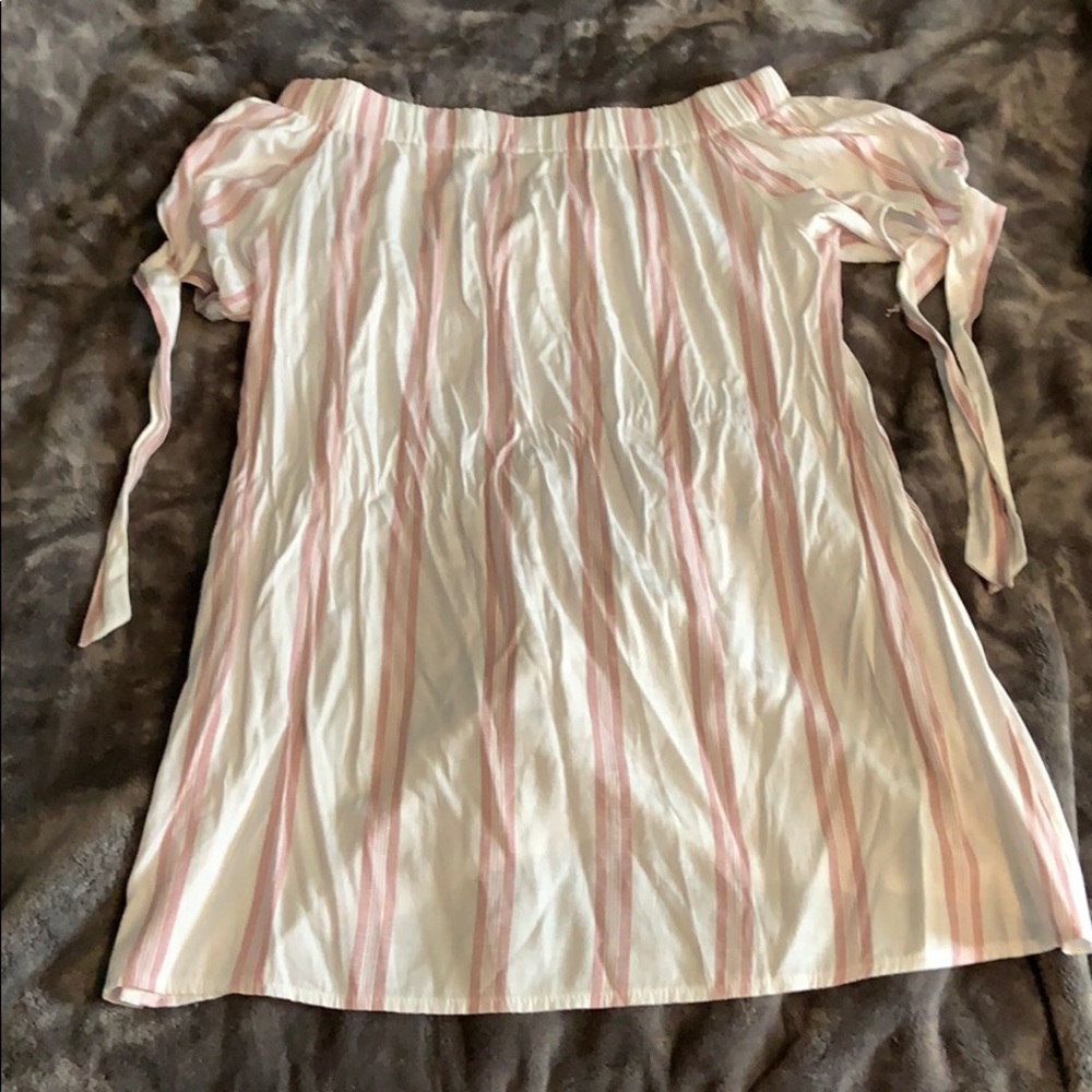 White and pink stripped off the shoulder dress